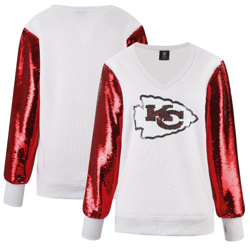 Kansas City Chiefs V-Neck Sequin Sleeve Fleece